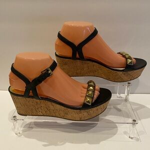 MICHAEL Michael Kors Platform Wedge Heels Studs Leather Black Sandals Sz 8 M EUC